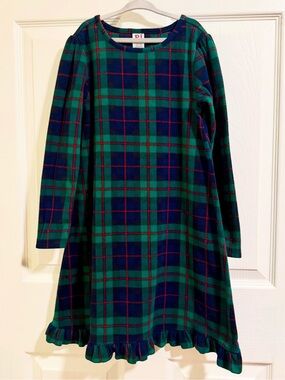 PJ Place Girls Size M 7/8 Green Blue Plaid Fleece Nightgown Christmas Holiday